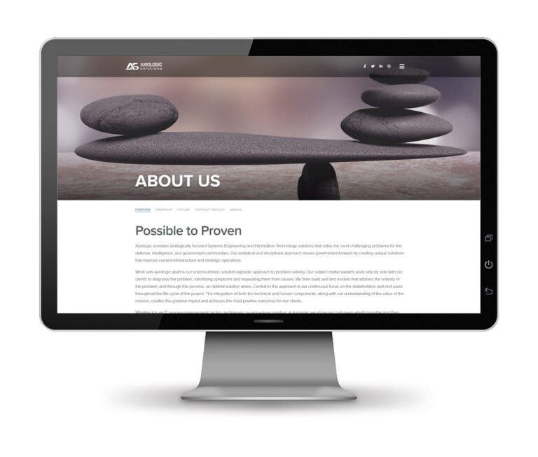 Axiologic Solutions about us page website design mockup