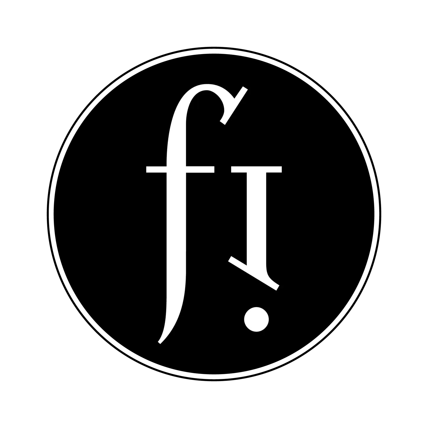 Focused Image initials logo in white on black circle